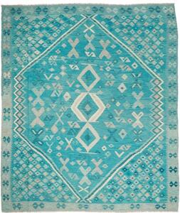 Tappeto Kilim Stilizzato Turchese Avorio 252x297 Cm