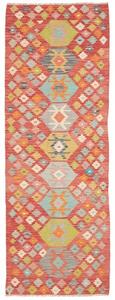 Tappeto Kilim Geometrico Rosso Multicolore Corsia 87x238 Cm