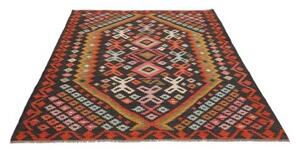 Tappeto Kilim Stilizzato Nero Rosso Mattone 148x195 Cm