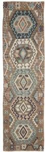 Tappeto Kilim Geometrico Marrone Azzurro Corsia 81x297 Cm