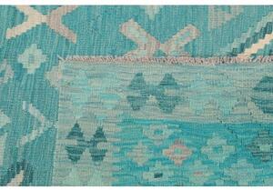 Tappeto Kilim Stilizzato Turchese Avorio 252x297 Cm