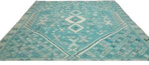 Tappeto Kilim Stilizzato Turchese Avorio 252x297 Cm