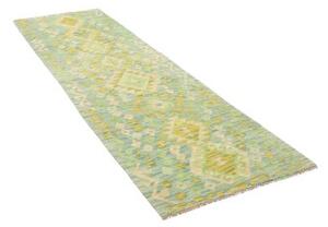 Tappeto Kilim Geometrico Verde Chiaro Beige Corsia 75x237 Cm