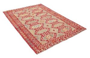Tappeto Kilim Geometrico Rosso Beige 133x182 Cm