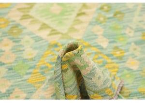 Tappeto Kilim Geometrico Verde Chiaro Beige Corsia 75x237 Cm