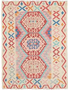 Tappeto Kilim Stilizzato Avorio Rosso 105x141 Cm