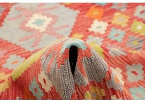 Tappeto Kilim Geometrico Rosso Multicolore Corsia 87x238 Cm