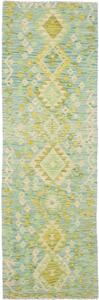 Tappeto Kilim Geometrico Verde Chiaro Beige Corsia 75x237 Cm