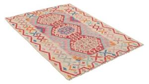 Tappeto Kilim Stilizzato Avorio Rosso 105x141 Cm