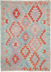 Tappeto Kilim Geometrico Verde Acquamarina Rosso Mattone 105x147 Cm