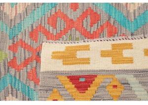Tappeto Kilim Geometrico Grigio Azzurro 105x139 Cm