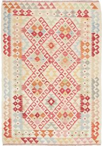 Tappeto Kilim Geometrico Avorio Rosso 105x144 Cm