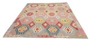 Tappeto Kilim Geometrico Grigio Multicolore 189x237 Cm