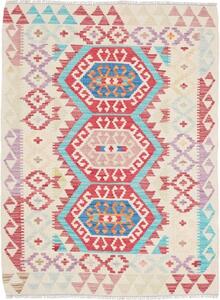 Tappeto Kilim Geometrico Avorio Rosso 106x138 Cm