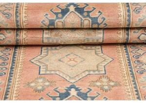 Tappeto Kazak Geometrico Rosa Antico Blu Corsia 81x297 Cm
