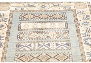 Tappeto Kazak Geometrico Celeste Beige Corsia 91x329 Cm