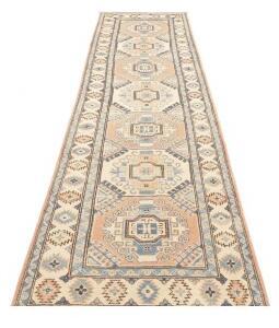 Tappeto Kazak Stilizzato Beige Azzurro Corsia 77x304 Cm