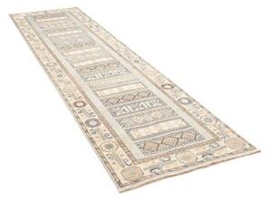Tappeto Kazak Geometrico Celeste Beige Corsia 91x329 Cm