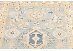 Tappeto Kazak Geometrico Azzurro Beige Corsia 86x301 Cm