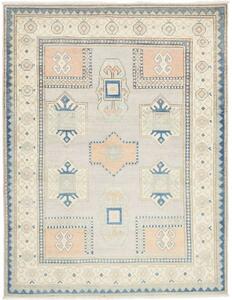 Tappeto Kazak Geometrico Grigio Chiaro Blu 150x197 Cm