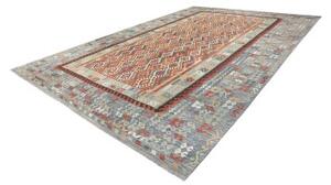 Tappeto Kilim Geometrico Blu Rosso Mattone 403x601 Cm