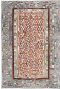 Tappeto Kilim Geometrico Blu Rosso Mattone 403x601 Cm