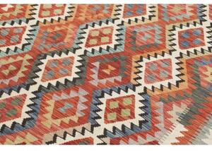 Tappeto Kilim Geometrico Blu Rosso Mattone 403x601 Cm