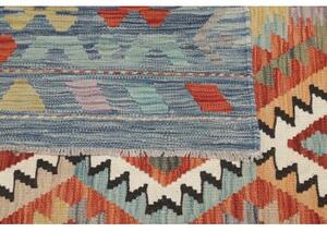 Tappeto Kilim Geometrico Blu Rosso Mattone 403x601 Cm