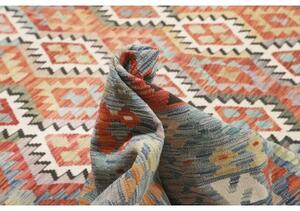 Tappeto Kilim Geometrico Blu Rosso Mattone 403x601 Cm
