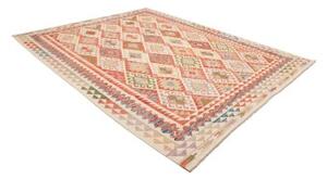 Tappeto Kilim Geometrico Rosso Avorio 246x298 Cm