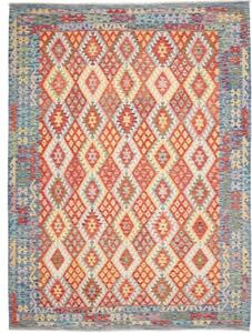 Tappeto Kilim Geometrico Rosso Azzurro 255x343 Cm