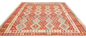 Tappeto Kilim Geometrico Rosso Multicolore 253x293 Cm