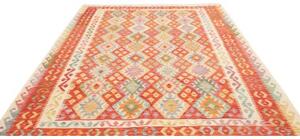 Tappeto Kilim Geometrico Rosso Multicolore 203x293 Cm