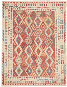 Tappeto Kilim Geometrico Rosso Beige 262x338 Cm
