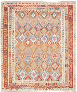 Tappeto Kilim Geometrico Rosso Beige 246x291 Cm