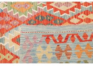 Tappeto Kilim Geometrico Arancione Azzurro 256x353 Cm
