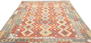 Tappeto Kilim Geometrico Grigio Rosso 204x297 Cm