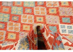 Tappeto Kilim Geometrico Rosso Ruggine Azzurro 289x372 Cm