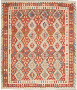 Tappeto Kilim Geometrico Rosso Multicolore 253x293 Cm