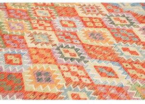 Tappeto Kilim Geometrico Arancione Azzurro 256x353 Cm
