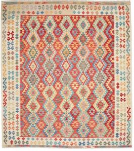 Tappeto Kilim Geometrico Rosso Multicolore Quadrato 255x288 Cm