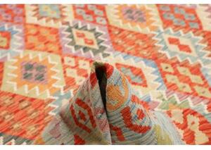 Tappeto Kilim Geometrico Arancione Azzurro 256x353 Cm