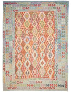 Tappeto Kilim Geometrico Arancione Azzurro 256x353 Cm