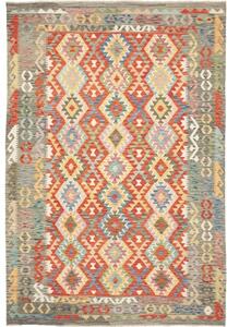 Tappeto Kilim Geometrico Grigio Rosso 204x297 Cm