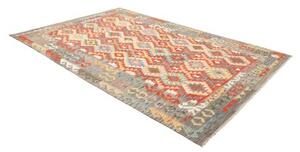 Tappeto Kilim Geometrico Grigio Rosso 204x297 Cm