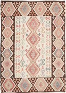 Tappeto Kilim Geometrico Avorio Marrone Scuro 170x242 Cm