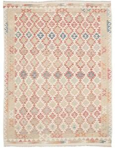 Tappeto Kilim Geometrico Beige Rosso Corallo 183x245 Cm