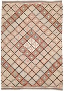 Tappeto Kilim Geometrico Rosa Cipria Beige 168x238 Cm