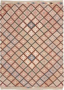 Tappeto Kilim Geometrico Rosa Antico Marrone Scuro 172x238 Cm