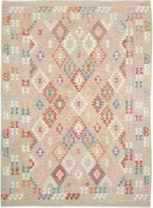 Tappeto Kilim Geometrico Grigio Chiaro Rosso Mattone 176x235 Cm